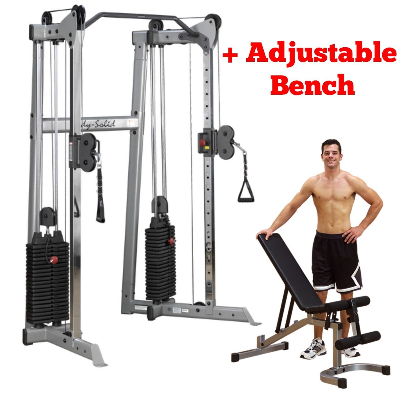 Body-Solid Adjustable Functional Trainer Machine GDCC210 Home Gym Adj Bench