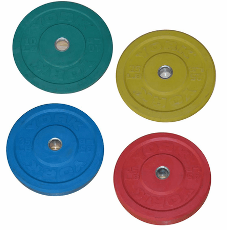 230lb York Barbell Colored Solid Rubber Bumper Plate Set