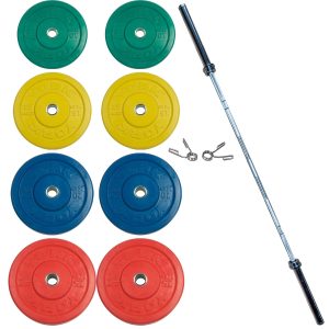 York Metric Color Bumper Plate Set with Olympic Bar (New)