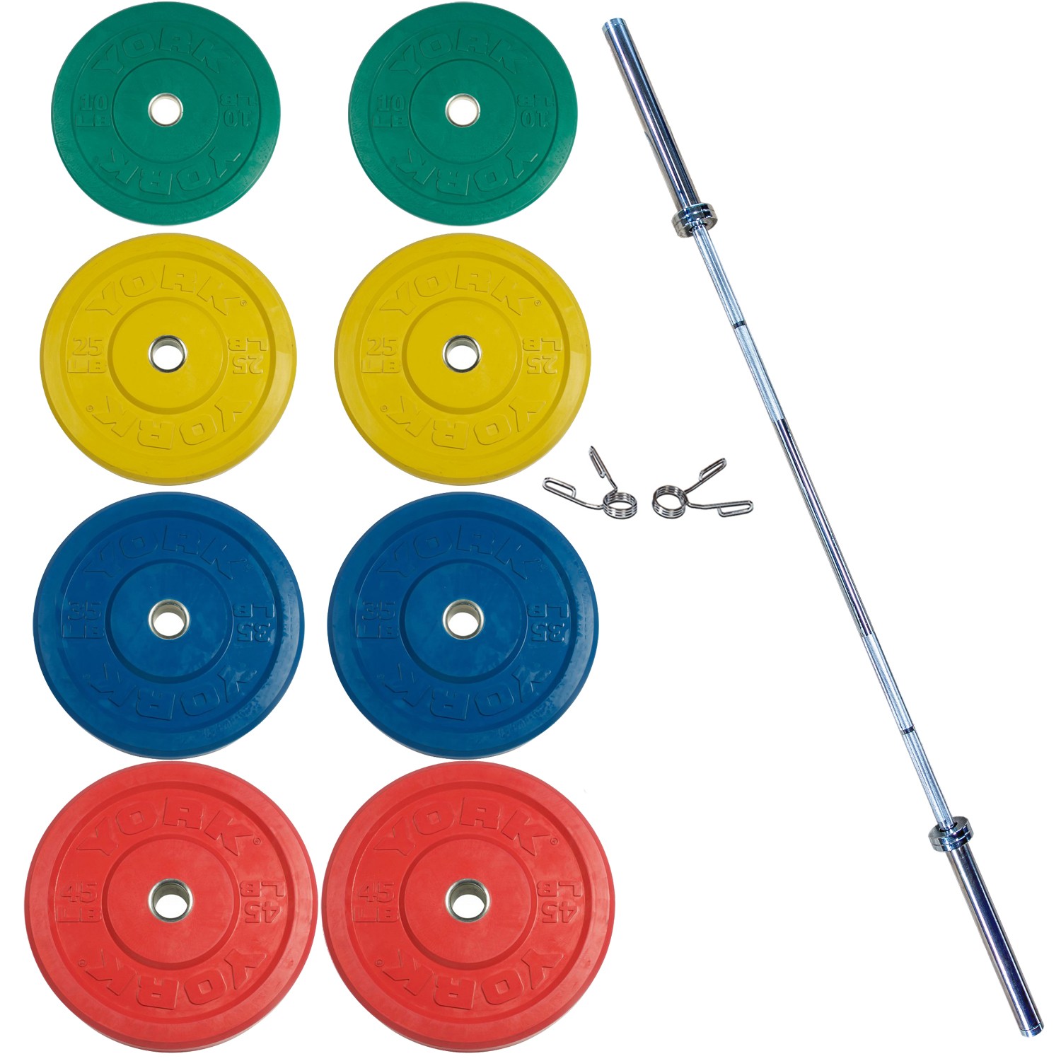 York Color Bumper Plate Set with Olympic Bar (New)