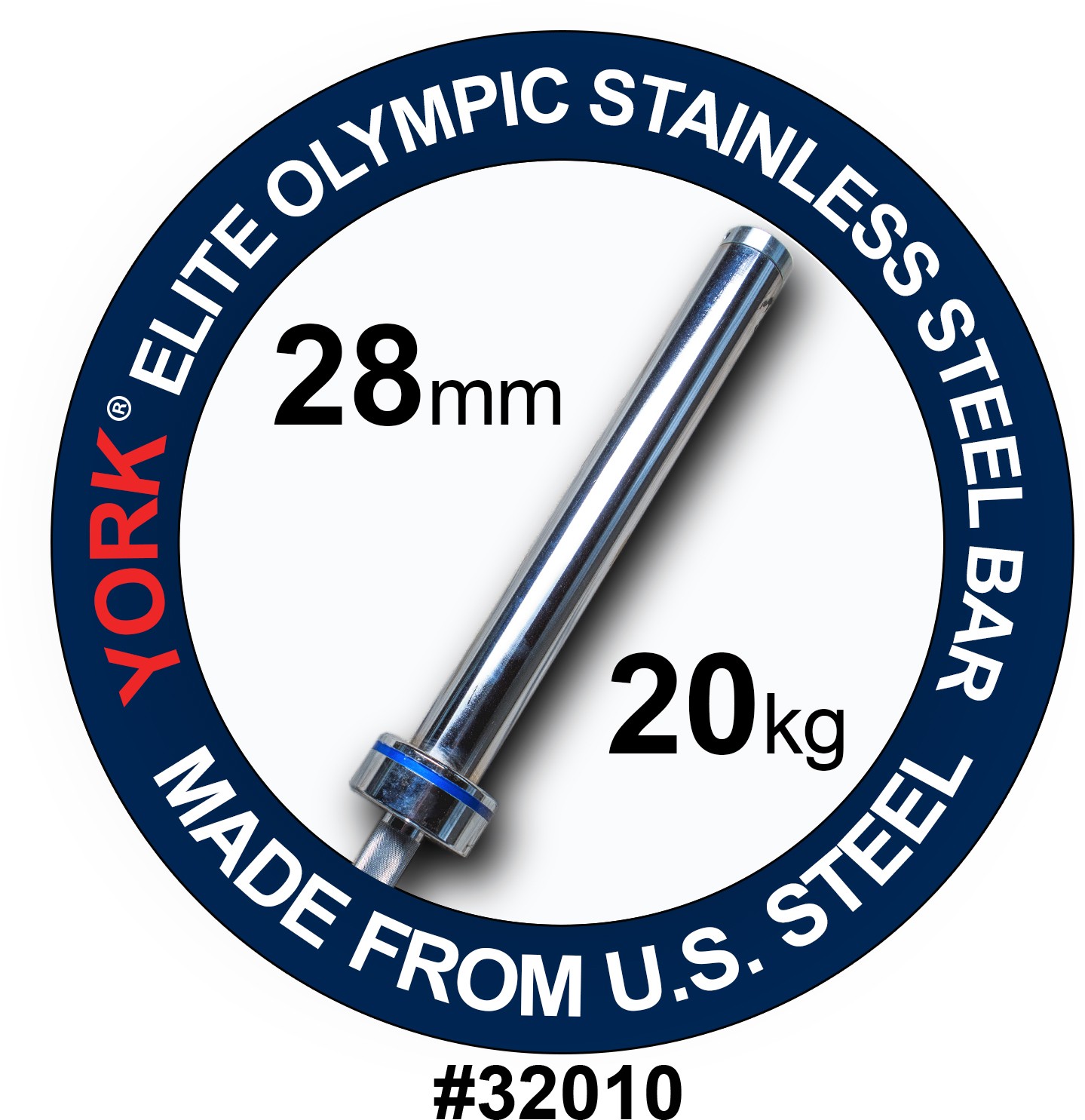 York Elite Olympic Stainless Steel Weight Bar | 28mm (New)