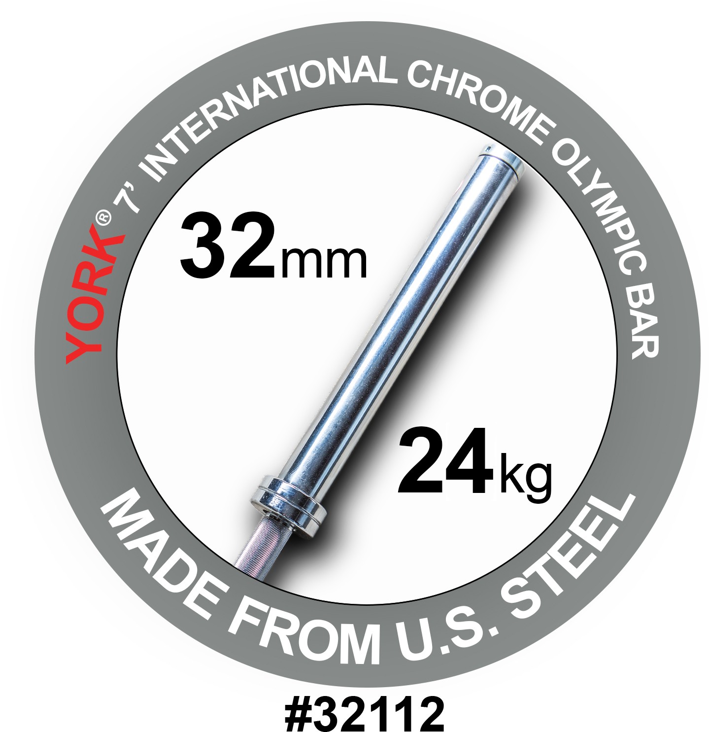 York 7′ International Chrome Olympic Bar – 32mm (New)