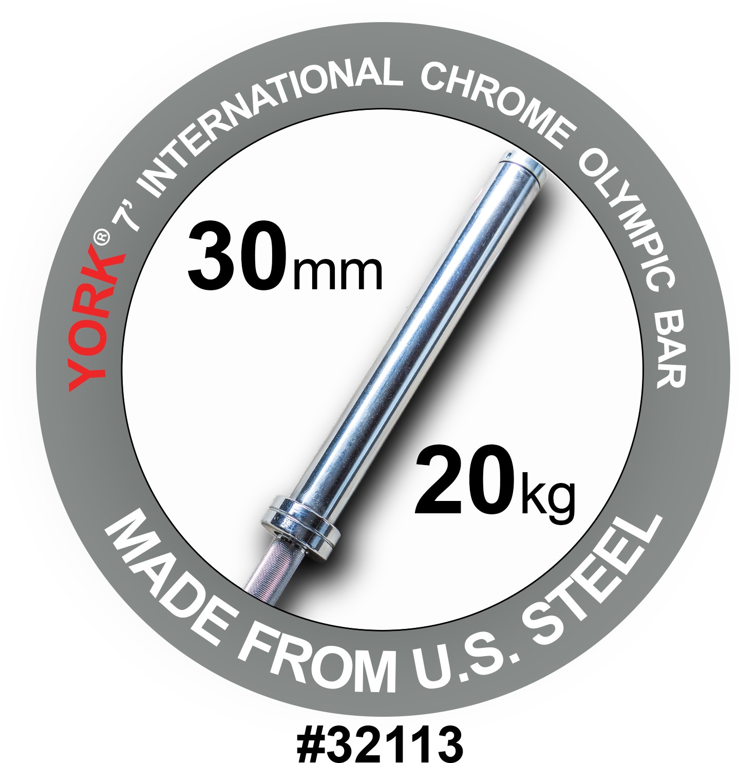 York 7′ International Chrome Olympic Bar – 30mm (New)