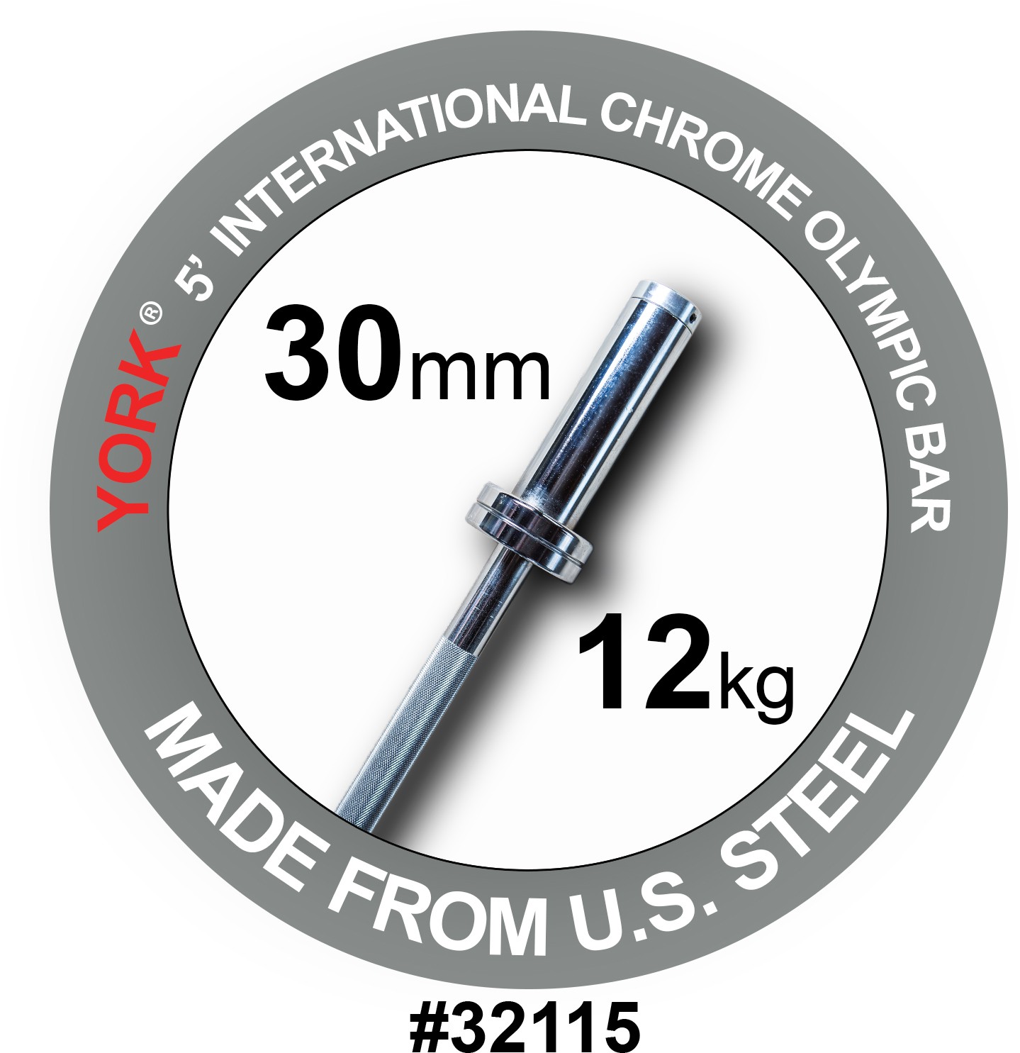 York 5′ International Chrome Olympic Weight Bar – 30mm (New)