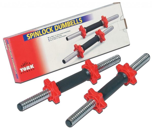 York 15″ Tubular Spinlock Dumbbell Handles w/ Red Collars (New)