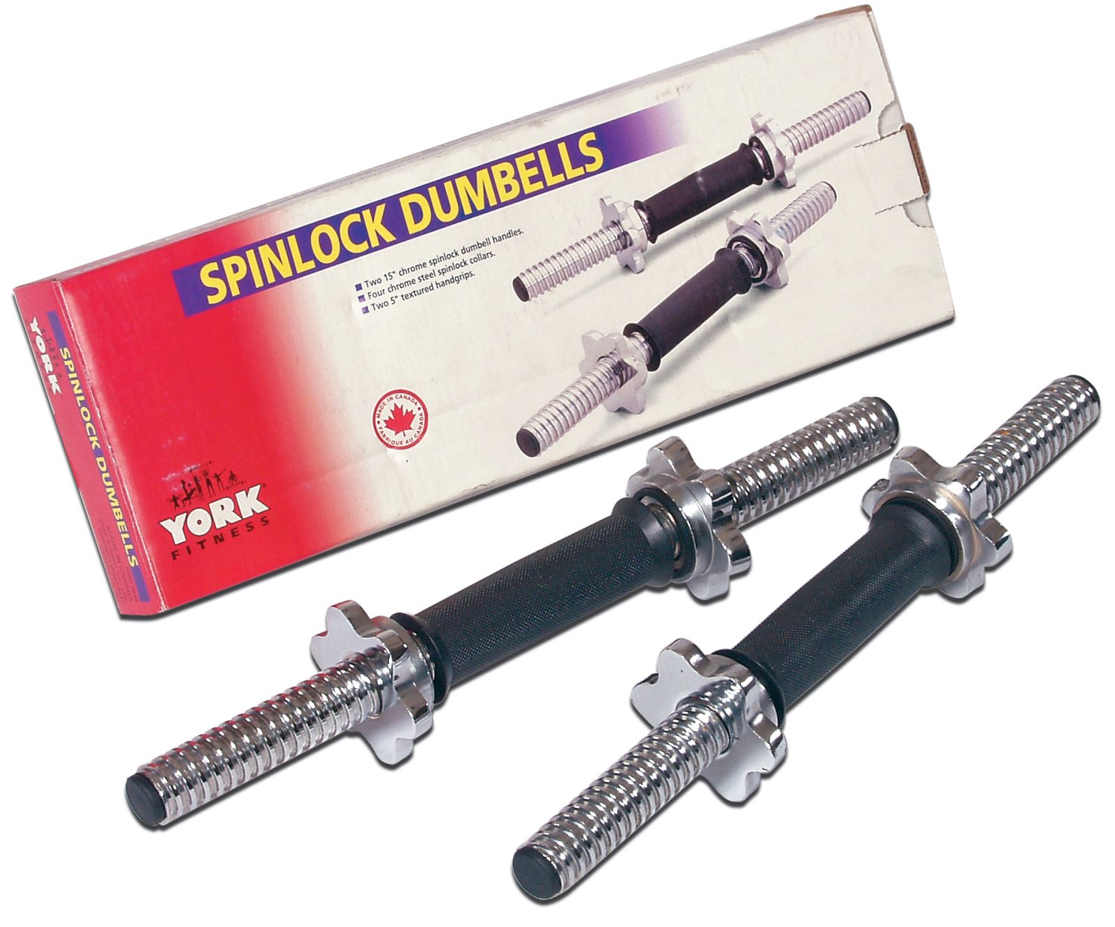 York 15″ Tubular Spinlock Dumbbell Handles w/ Chrome Collars (New)