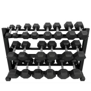 TAG Fitness 5-50lb Rubber Hex Dumbbells with 3 Tier Rack (New)