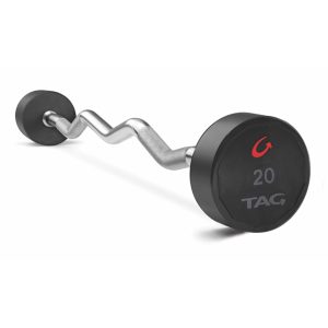 TAG Fitness Premium Ultrathane 20lb-110lb Fixed Barbell with EZ Curl Handles Set