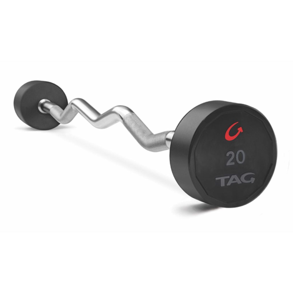 TAG Fitness Premium Ultrathane 20lb-110lb Fixed Barbell with EZ Curl Handles