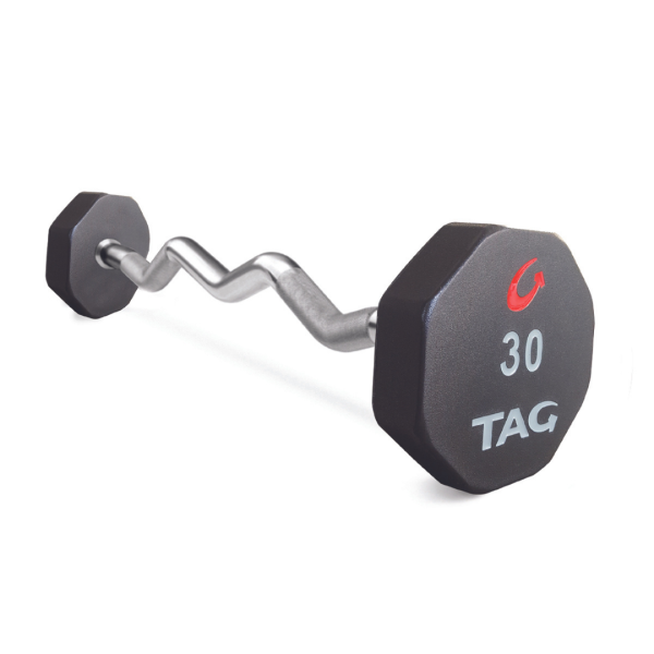 TAG Fitness 8 Sided 20lb-110lb Ultrathane Barbell with EZ Curl Handle
