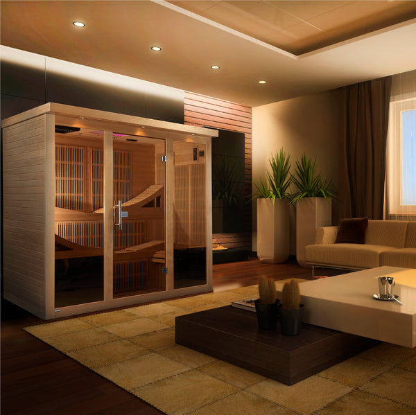 Golden Designs Monaco 6-person PureTech™ Near Zero EMF FAR Infrared Sauna - Canadian Hemlock (New)