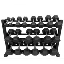 TAG Fitness 5-50lb Rubber Hex Dumbbells with 3 Tier Rack
